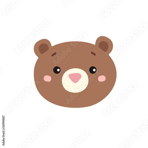 Vector illustration of a brown funny bear s face. Isolated on white background. Cute forest animal.  For design  web  graphic  postcard. Hand drawn grizzly s head. 