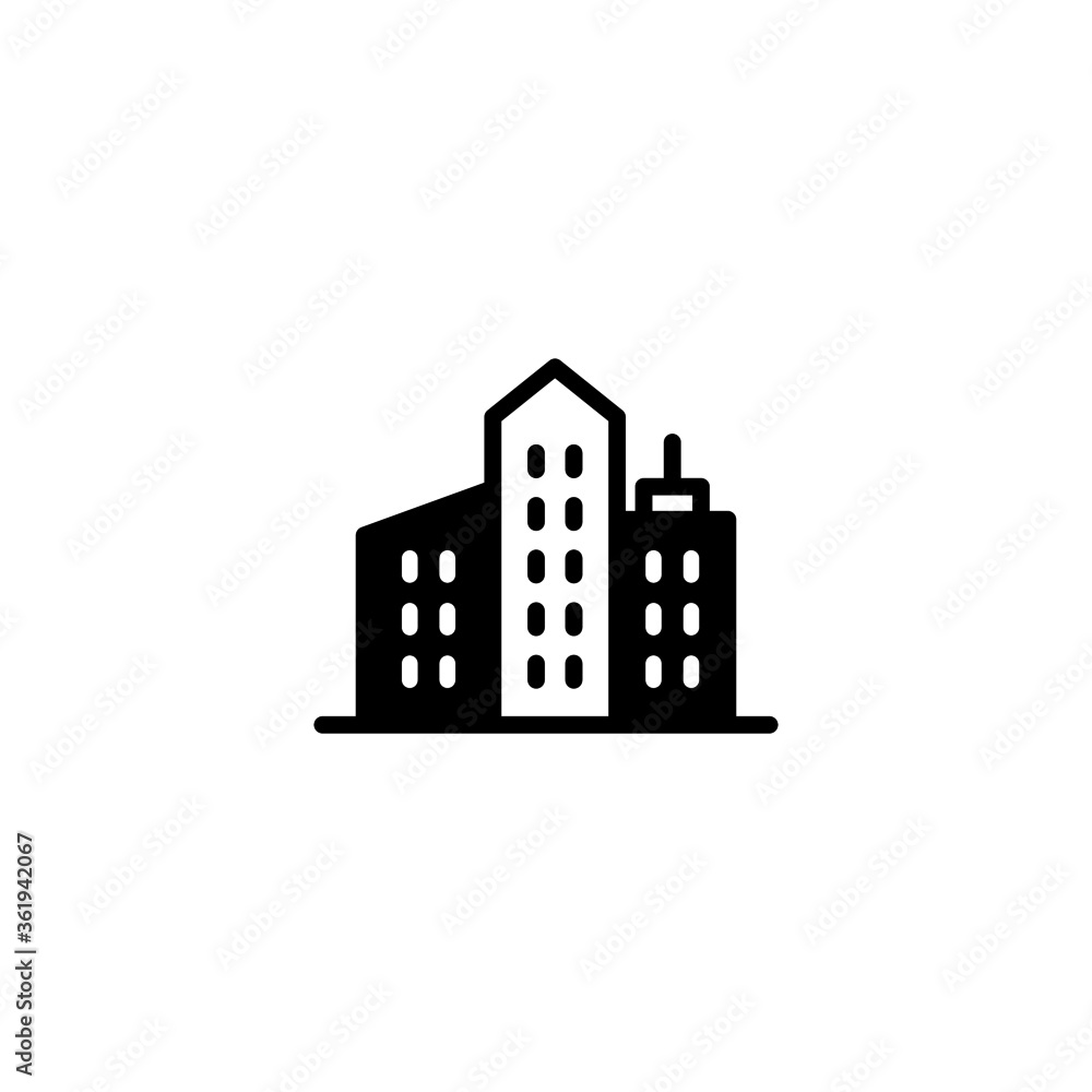 City vector icon in black flat glyph, filled style isolated on white background