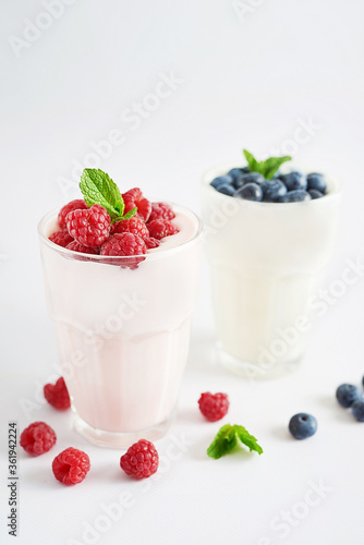 Wallpaper Mural Yogurt cocktail and parfait. Natural detox. Liquid ice cream. Healthy food and breakfast. Good morning. Berry Milk Smoothie with blueberries, strawberries, raspberries. Fresh diet dessert. Summer card Torontodigital.ca