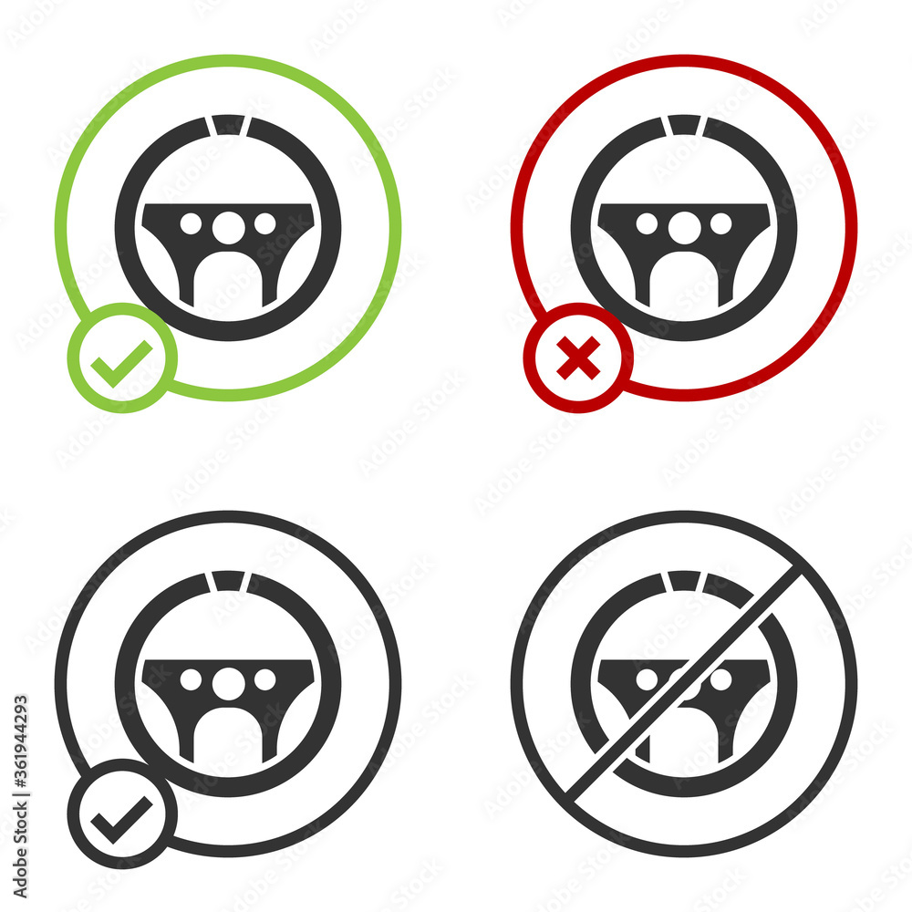 Black Steering wheel icon isolated on white background. Car wheel icon. Circle button. Vector Illustration. Black Steering wheel icon isolated on white background. Car wheel icon. Circle button. Vector Illustration.