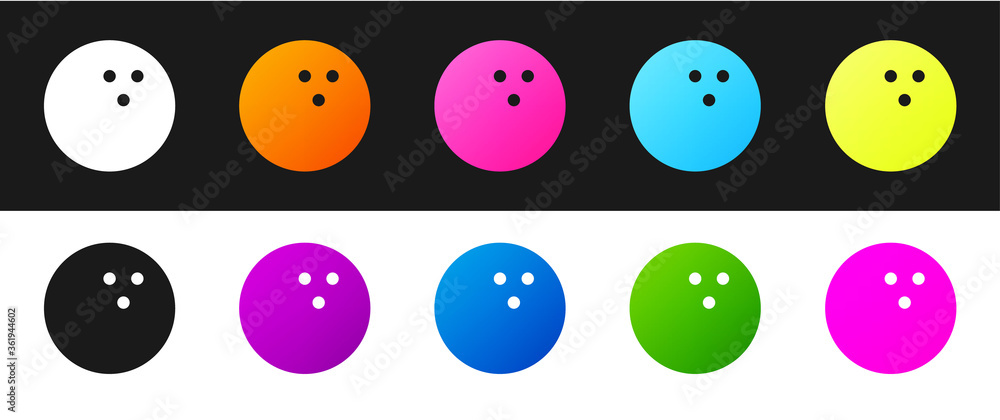 Set Bowling ball icon isolated on black and white background. Sport equipment. Vector Illustration. Set Bowling ball icon isolated on black and white background. Sport equipment. Vector Illustration.