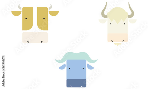 ポップな牛（3点セット）年賀状その他