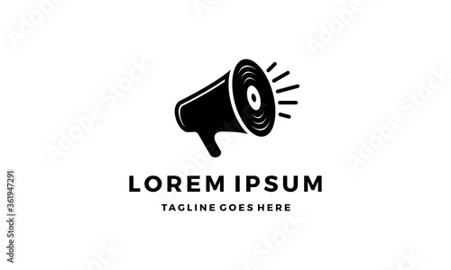 megaphone with disc music record logo design concept