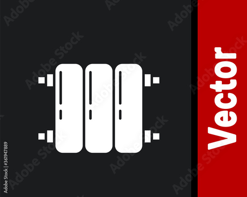 White Heating radiator icon isolated on black background. Vector Illustration.
