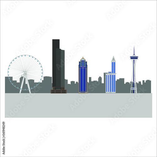 Seattle city skyline in United States. illustration for web and mobile design.