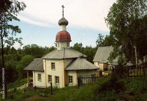 Solovki. Anzer island. Church of the Resurrection (1835) at mount Golgofa (2005). Arkhangelsk region.