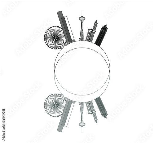 Seattle city skyline in United States. illustration for web and mobile design.