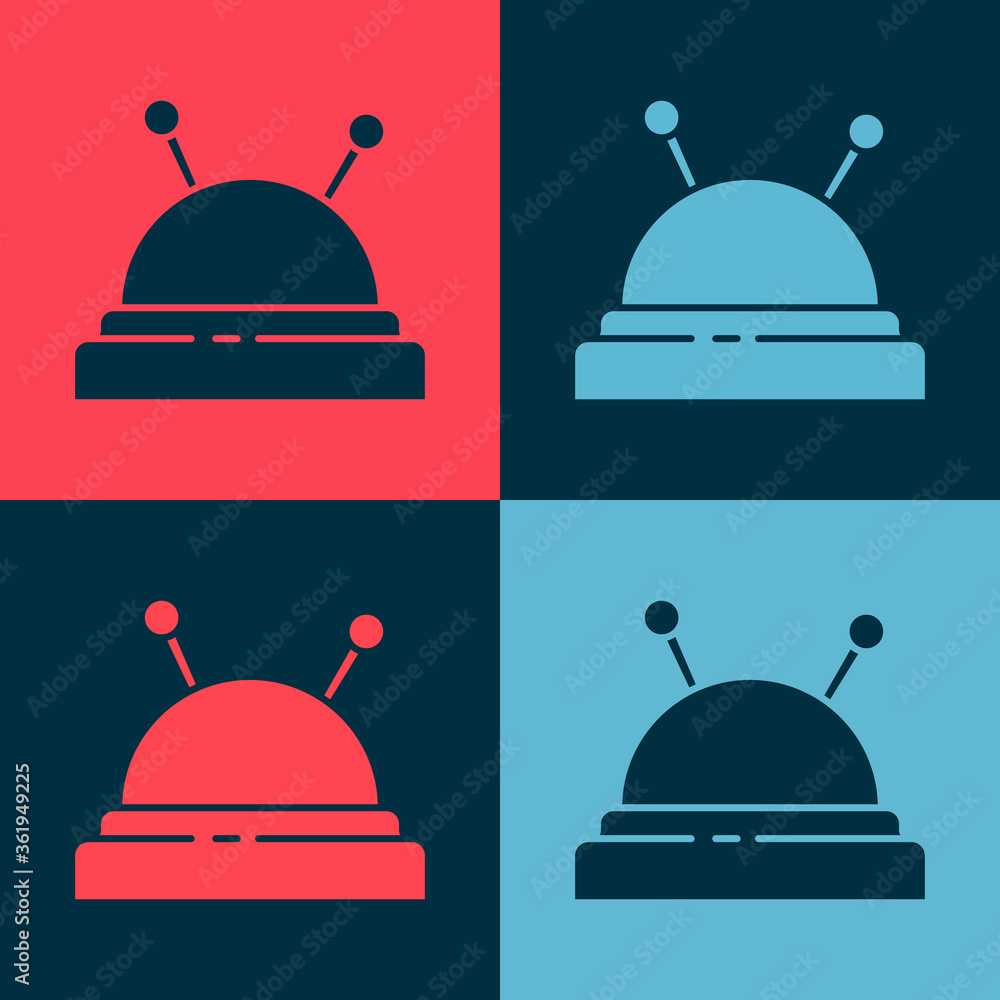 Pop art Needle bed and needles icon isolated on color background. Handmade and sewing theme. Vector Illustration. Pop art Needle bed and needles icon isolated on color background. Handmade and sewing theme. Vector Illustration.