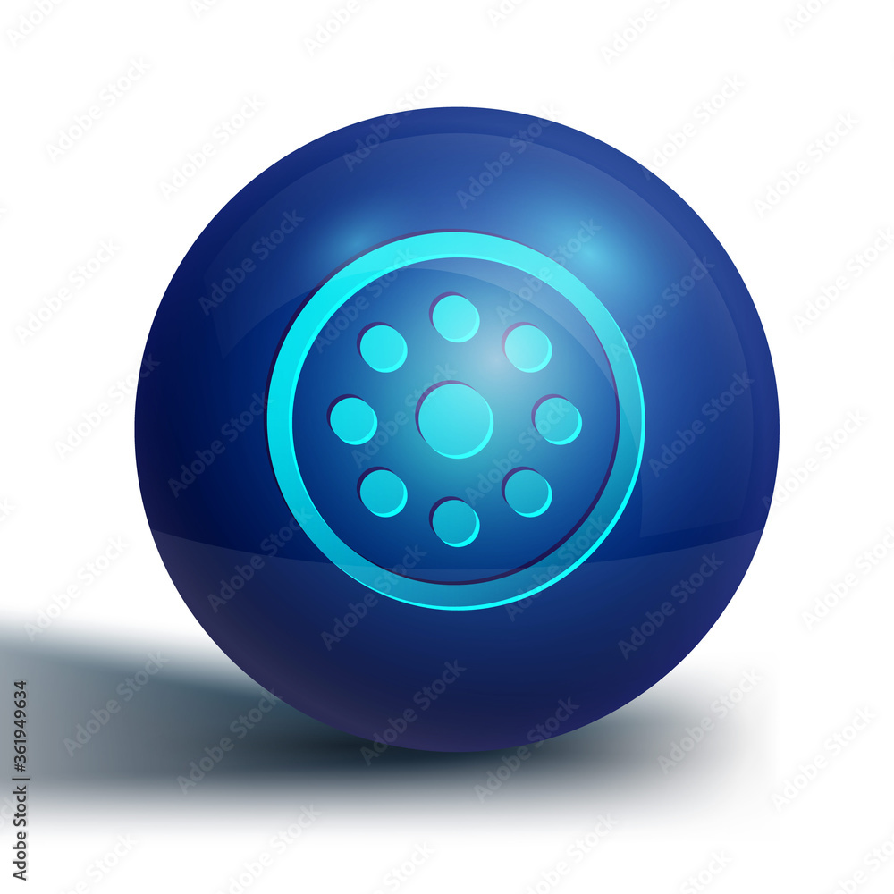 Blue Sewing button for clothes icon isolated on white background. Clothing button. Blue circle button. Vector Illustration. Blue Sewing button for clothes icon isolated on white background. Clothing button. Blue circle button. Vector Illustration.
