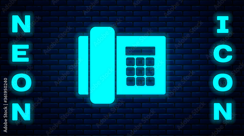 Glowing neon Telephone icon isolated on brick wall background. Landline phone. Vector Illustration. Glowing neon Telephone icon isolated on brick wall background. Landline phone. Vector Illustration.