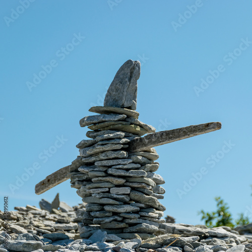 beautiful white stone piles by the sea, these objects were built by travelers, Saaremaa Island, Estonia photo