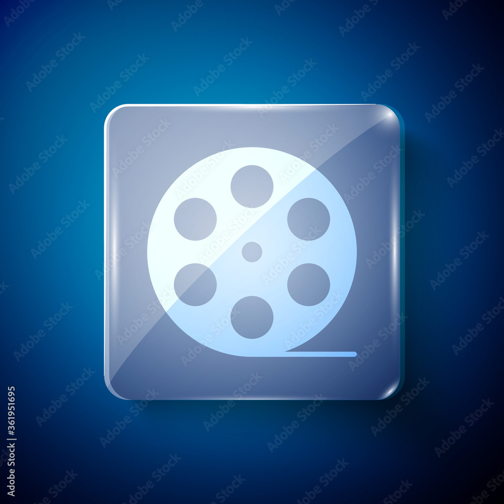 White Film reel icon isolated on blue background. Square glass panels. Vector Illustration. White Film reel icon isolated on blue background. Square glass panels. Vector Illustration.