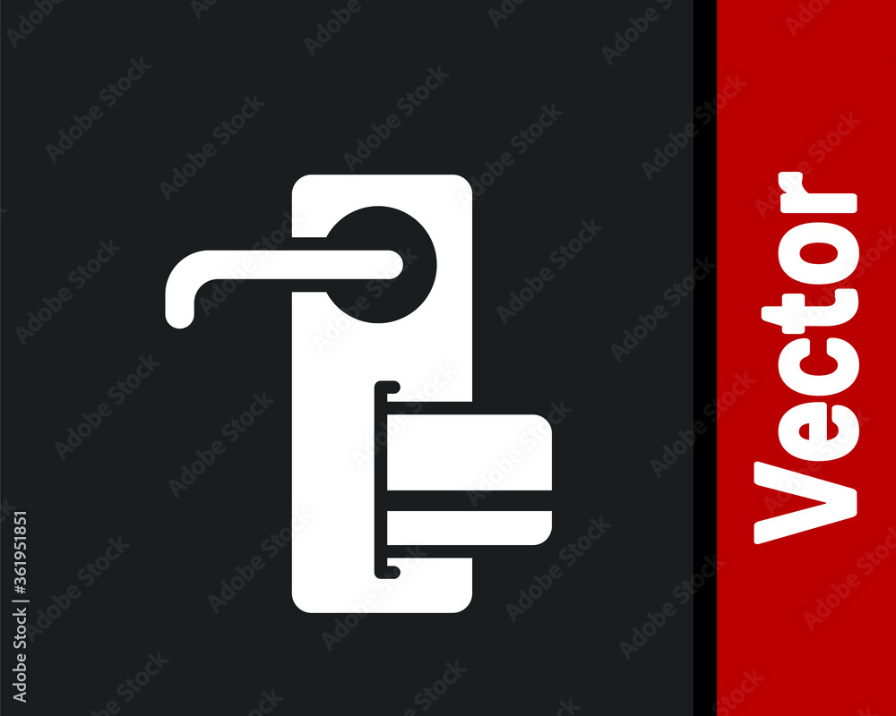 White Digital door lock with wireless technology for unlock icon isolated on black background. Door handle sign. Security smart home. Vector Illustration. White Digital door lock with wireless technology for unlock icon isolated on black background. Door handle sign. Security smart home. Vector Illustration.