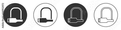 Black Bicycle lock U shaped industrial icon isolated on white background. Circle button. Vector Illustration.