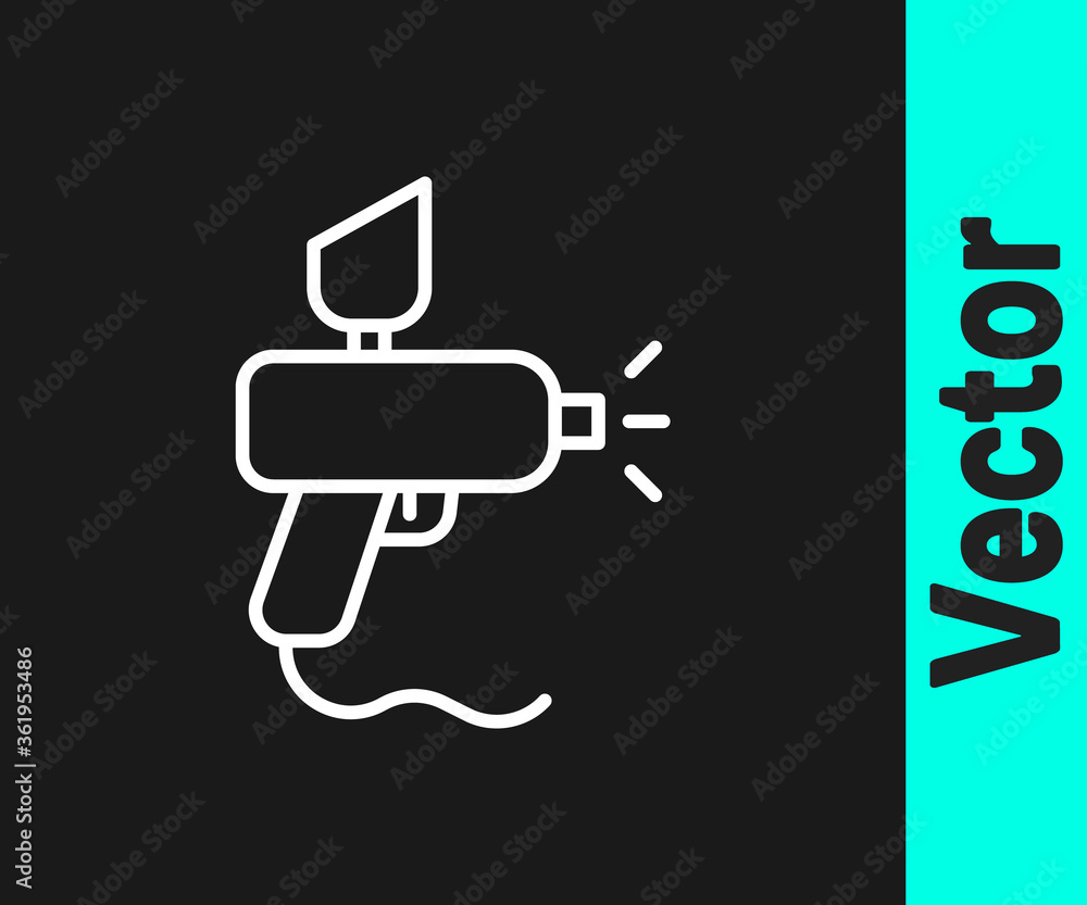 White line Paint spray gun icon isolated on black background. Vector Illustration. White line Paint spray gun icon isolated on black background. Vector Illustration.