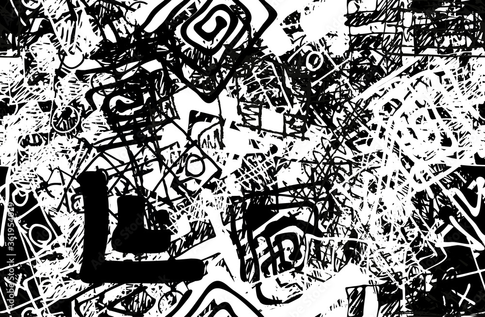 Obraz premium Black and white abstract background. The monochrome pattern is seamless. Chaotic grunge texture