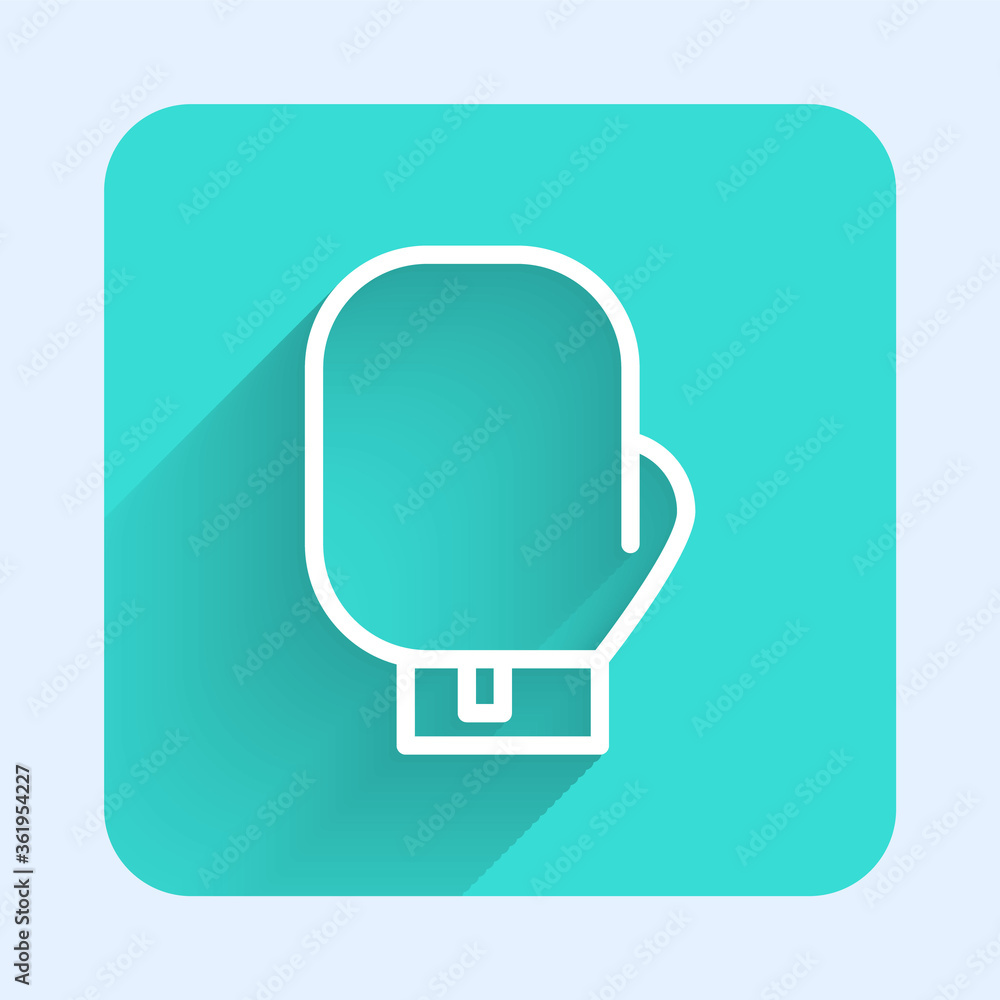 White line Boxing glove icon isolated with long shadow. Green square button. Vector Illustration. White line Boxing glove icon isolated with long shadow. Green square button. Vector Illustration.