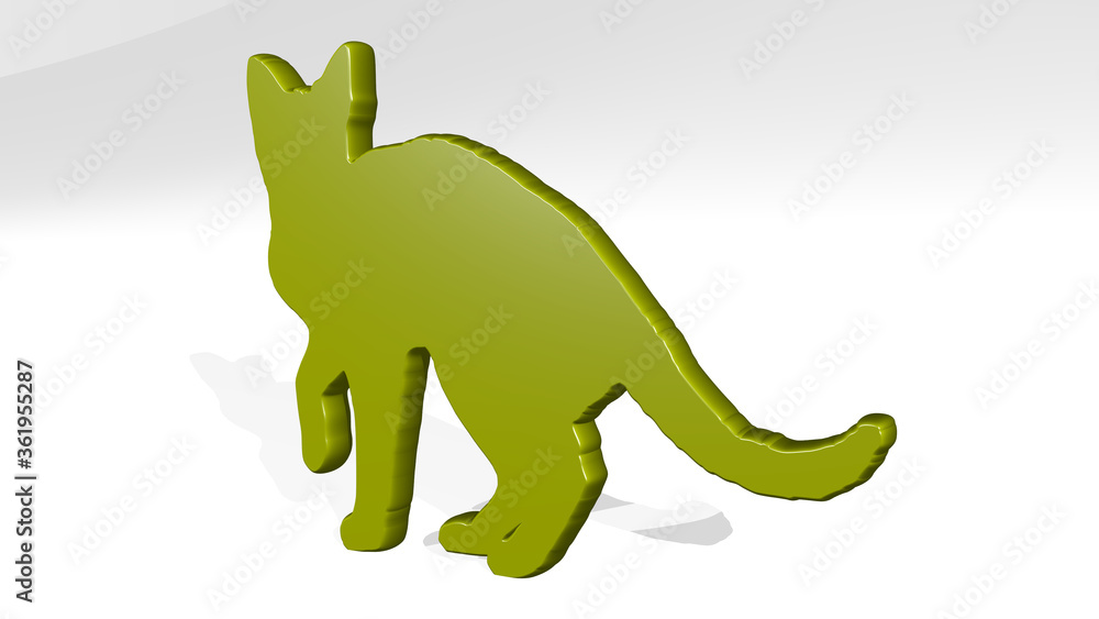 Fototapeta premium DOMESTIC ANIMAL CATTLE from a perspective with the shadow. A thick sculpture made of metallic materials of 3D rendering. background and cute