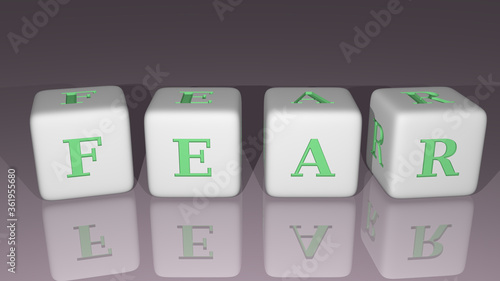Fear built by dice letters and color crossing for the related meanings of the concept by 3D rendering. illustration and background