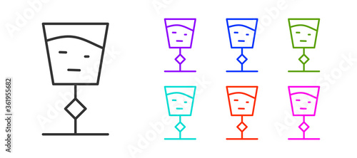 Black line Wine glass icon isolated on white background. Wineglass sign. Set icons colorful. Vector Illustration.