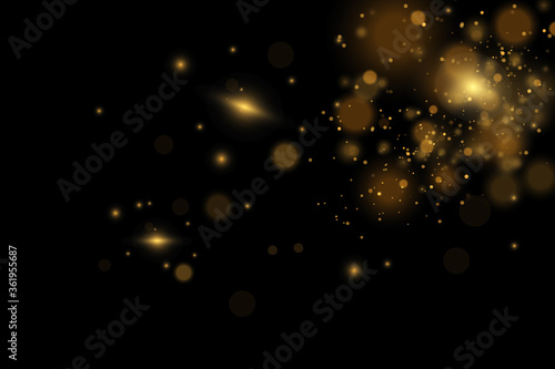 Set of flashes, Lights and Sparkles on a transparent background. Bright gold flashes and glares. Abstract golden lights isolated