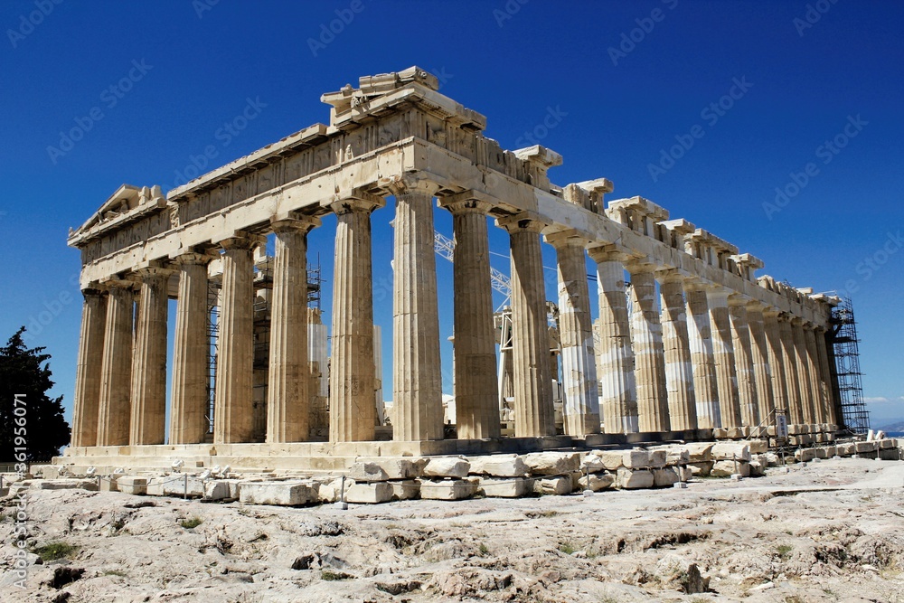 Greece, Athens, June 18 2020 - View of the archaeological site of the Acropolis with Parthenon temple in the background.