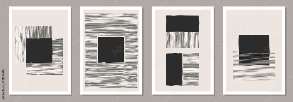 Trendy set of abstract creative minimalist artistic hand drawn composition - obrazy, fototapety, plakaty 