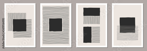 Trendy set of abstract creative minimalist artistic hand drawn composition