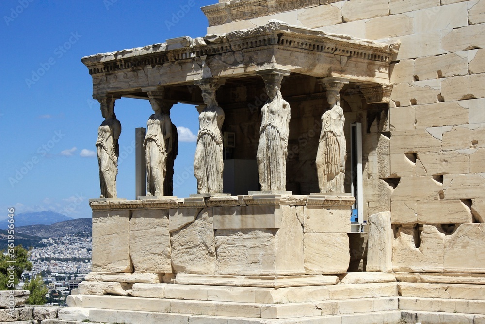 Greece, Athens, June 18 2020 - View of Erechtheio temple at the archaeological site of the Acropolis. Greece, Athens, June 18 2020 - View of Erechtheio temple at the archaeological site of the Acropolis.