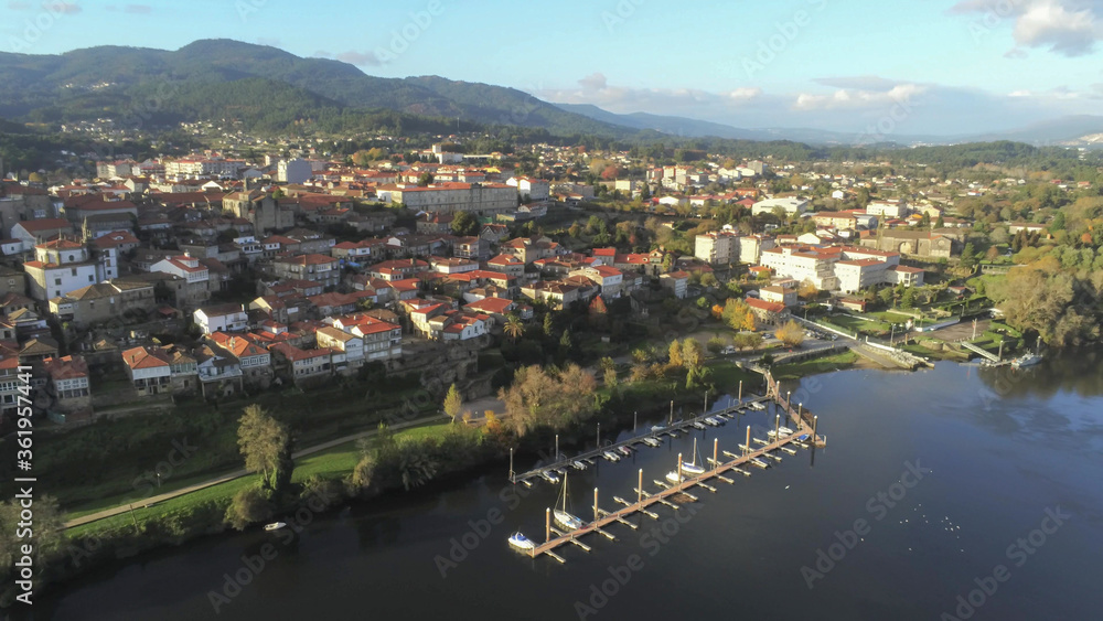 Aerial view in Tui,village of Galicia. Drone Photo