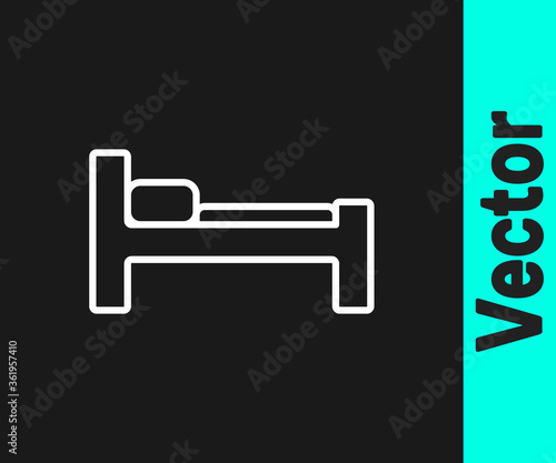White line Bed icon isolated on black background. Vector Illustration.