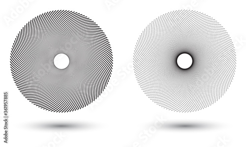 halftone circle with dots and lines as icon or logo for design