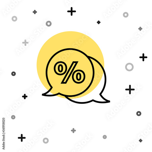 Black line Discount percent tag icon isolated on white background. Shopping tag sign. Special offer sign. Discount coupons symbol. Random dynamic shapes. Vector Illustration.