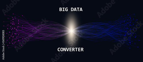 Big data visualization concept. Connecting to many lines in one dot.