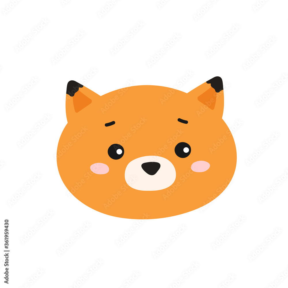 Vector illustration of an orange funny forest fox. Isolated on white background. Animal cute face. Foxy's head. For web, design, graphic. Hand drawn animal. Flat and cartoon style Vector illustration of an orange funny forest fox. Isolated on white background. Animal cute face. Foxy's head. For web, design, graphic. Hand drawn animal. Flat and cartoon style