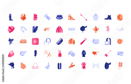 Set of equestrian icons, horse riding collection for web design