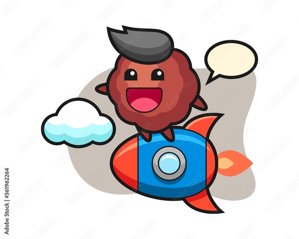 Fototapeta premium Meatball cartoon riding a rocket