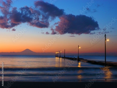 sunset view of wood made pier Minamibousou city Chiba,Japan
