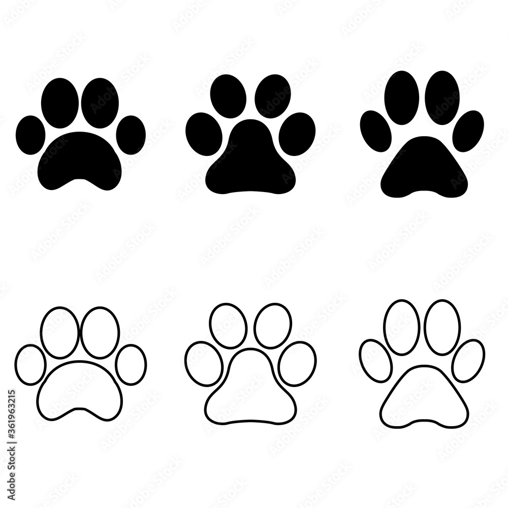 Paw icon vector set. Collection of different animal paw. Illustration sign or symbol. Paw icon vector set. Collection of different animal paw. Illustration sign or symbol.