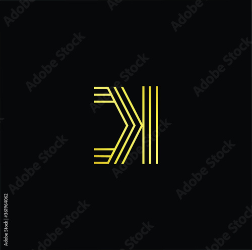 Minimal elegant monogram art logo. Outstanding professional trendy awesome artistic DK KD initial based Alphabet icon logo. Premium Business logo gold color on black background