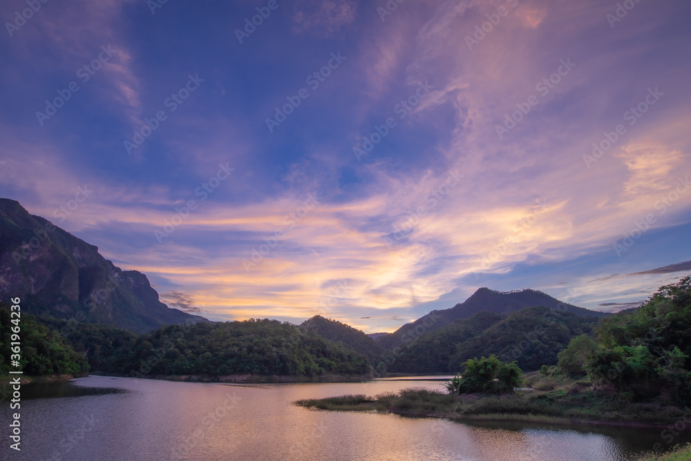 3.	Beautiful view of reservoir  Ban Mae Khaon Chiang Dao in evening time, Chiangmai Thailand
Key word : 

