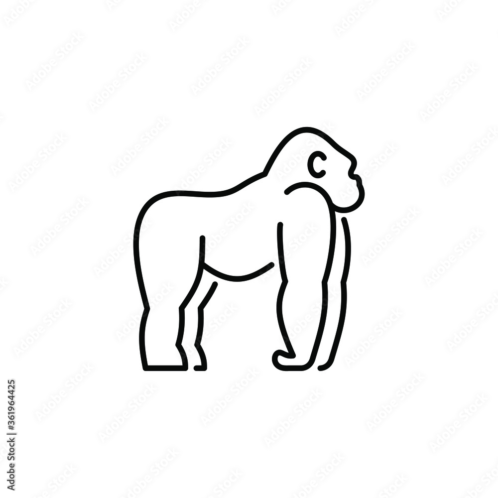 Obraz premium Gorilla vector icon. Monkey outline symbol. Wild animal, African savannah fauna.
