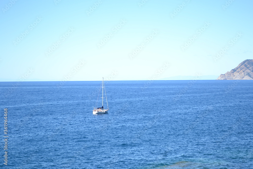 Mediterranean sea landscape with a boat 