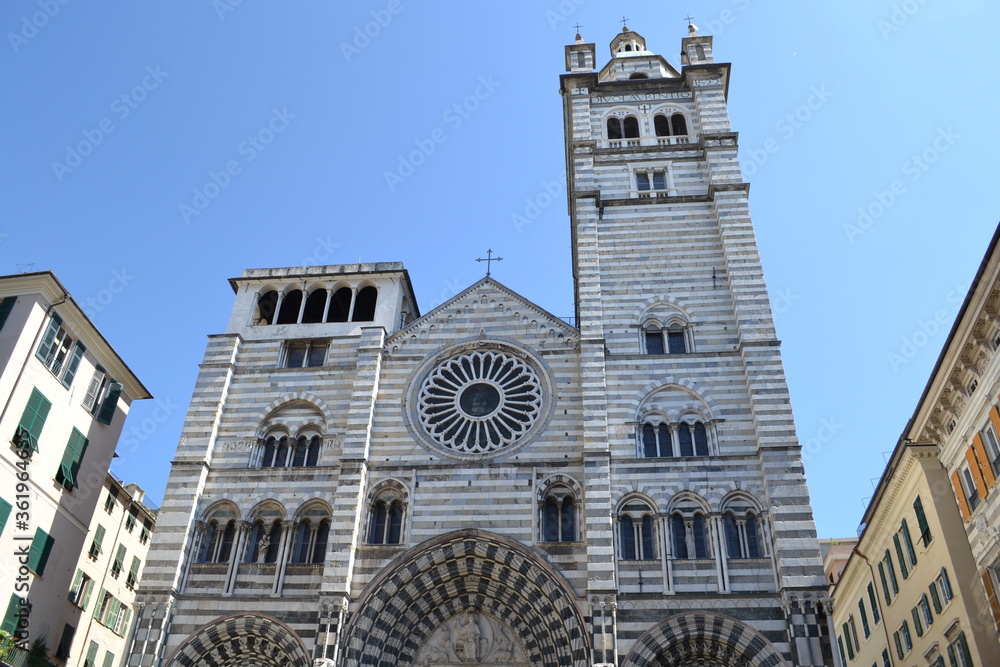 GENOA, ITALY – AUGUST 21, 2013: A view of the Cathedral of Saint Lawrence (XII - XVII-th centuries) in Genoa, Italy