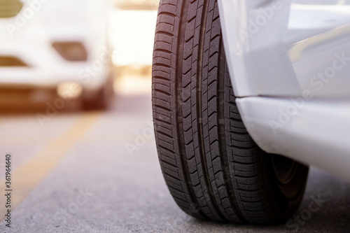 close-up car tire tread depth © oktay