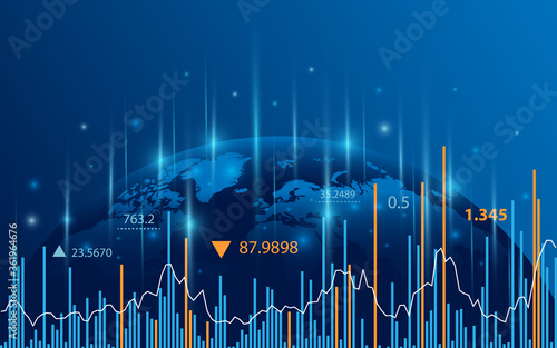 Stock market graph or forex trading chart for business and financial concepts, reports and investment on dark background