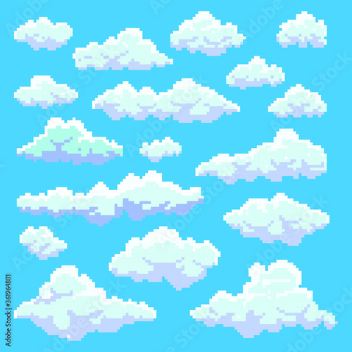 Set clouds vector illustration in the style of old-school pixel art.