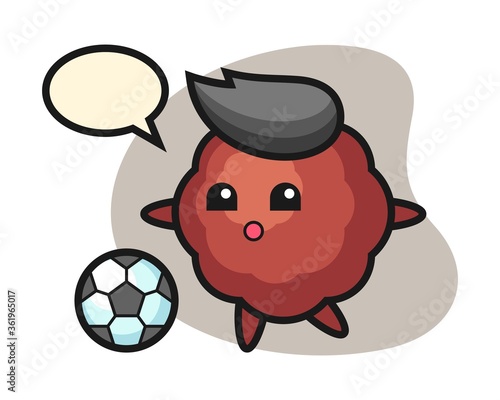 Meatball cartoon is playing soccer