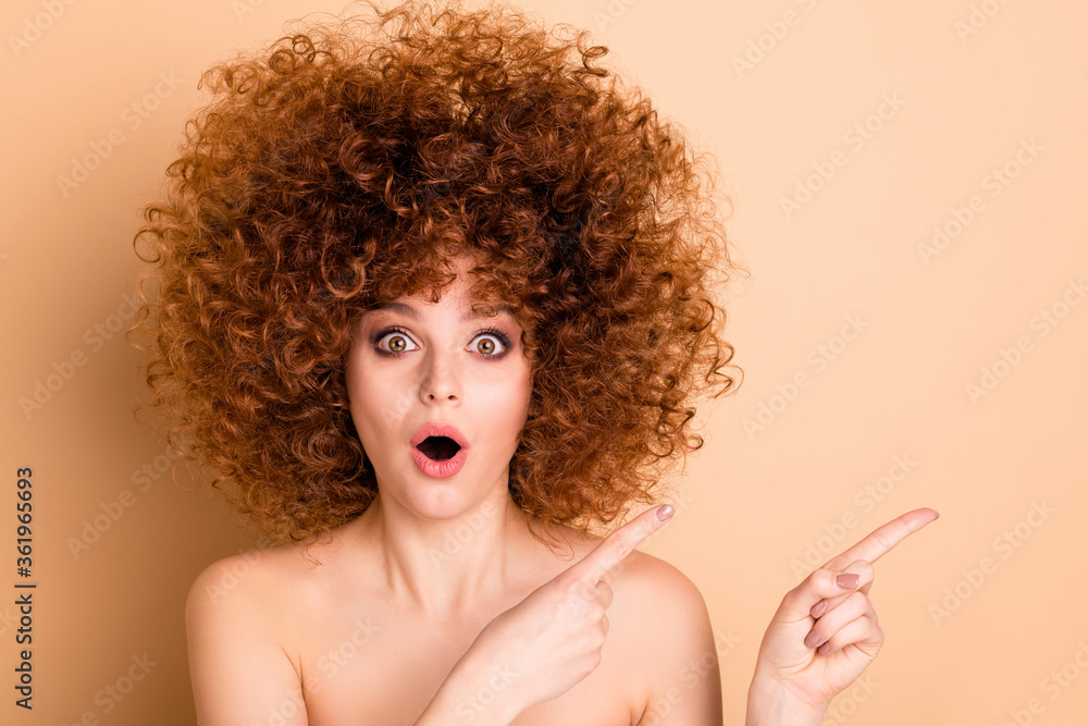 Close up photo beautiful foxy she her wear no clothes nude excited lady