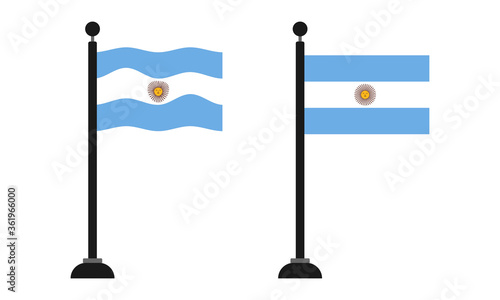 Argentina flag on pole vector illustration, isolated on white background.